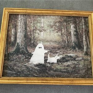 Viral Framed Ghost walking dog  Art with Gold Frame